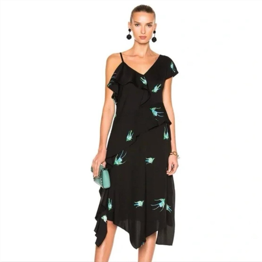 Diane Von Furstenberg Black Asymmetrical Midi Cocktail Dress